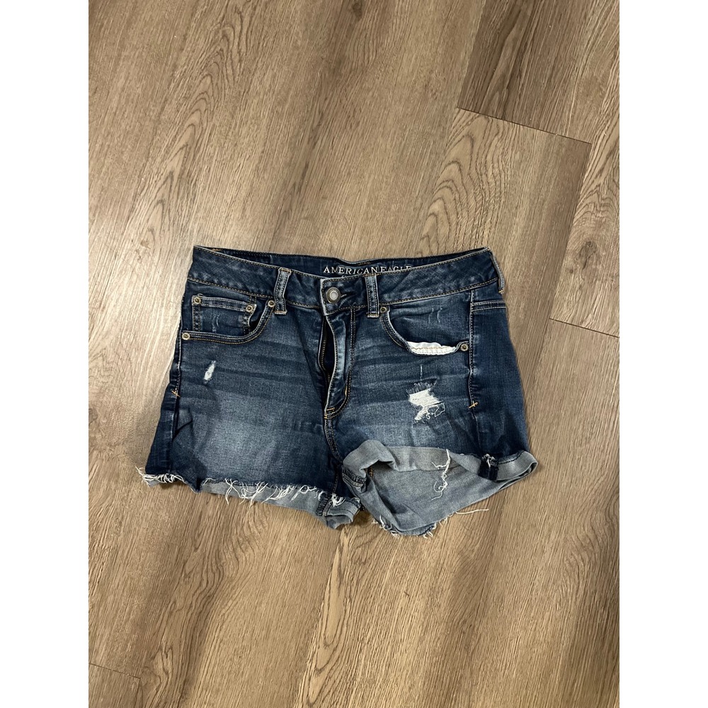 American Eagle Super Super‎ Stretch Distressed Denim Shorts Dark Wash Womens 8